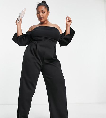 ASOS DESIGN Curve - Tuta jumpsuit in tessuto scuba arricciata con scollo alla Bardot - ASOS Curve - Modalova