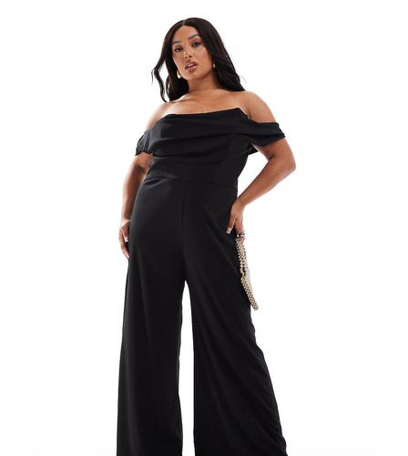 ASOS DESIGN Curve - Tuta jumpsuit nera con scollo strutturato e spalle scoperte - ASOS Curve - Modalova