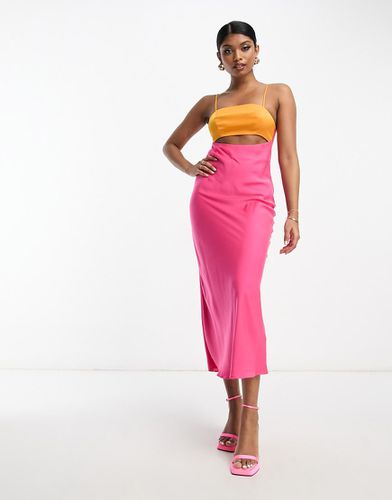 Curve - Vestito al polpaccio in raso colorblock con cut-out - ASOS DESIGN - Modalova