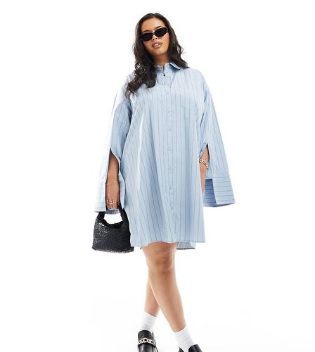 ASOS DESIGN Curve - Vestito camicia oversize blu a righe con doppie tasche - ASOS Curve - Modalova