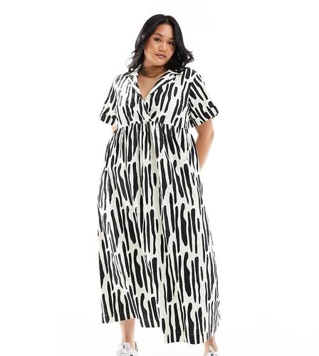 ASOS DESIGN Curve - Vestito camicia grembiule midi monocromatico con stampa astratta e rever - ASOS Curve - Modalova