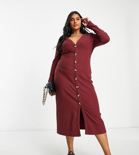 ASOS DESIGN Curve - Vestito cardigan midi super morbido bordeaux con bottoni - ASOS Curve - Modalova