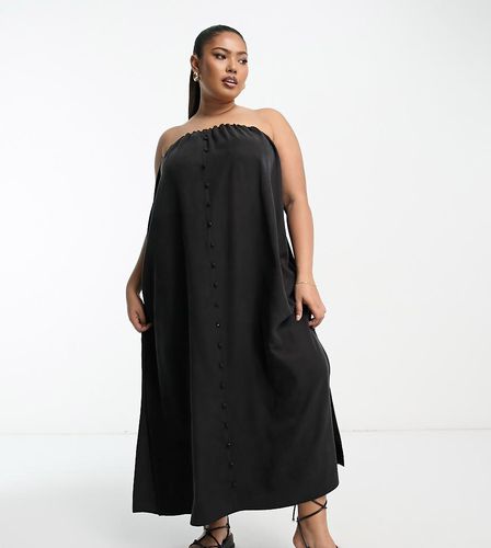 ASOS DESIGN Curve - Vestito con spalline sottili a punto smock midi nero multiposizione con bottoni - ASOS Curve - Modalova