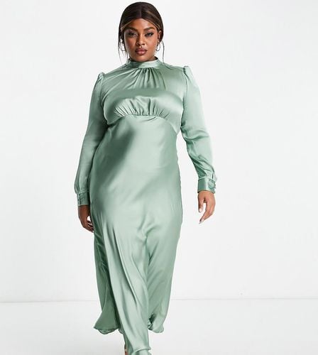 ASOS DESIGN Curve - Vestito lungo da giorno accollato in raso bosco - ASOS Curve - Modalova