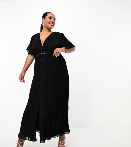 ASOS DESIGN Curve - Vestito midi a pieghe con maniche con volant e cintura - ASOS Curve - Modalova