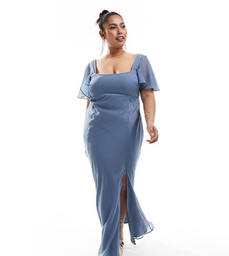 ASOS DESIGN Curve - Vestito midi color scuro con maniche con volant e inserti in pizzo - ASOS Curve - Modalova