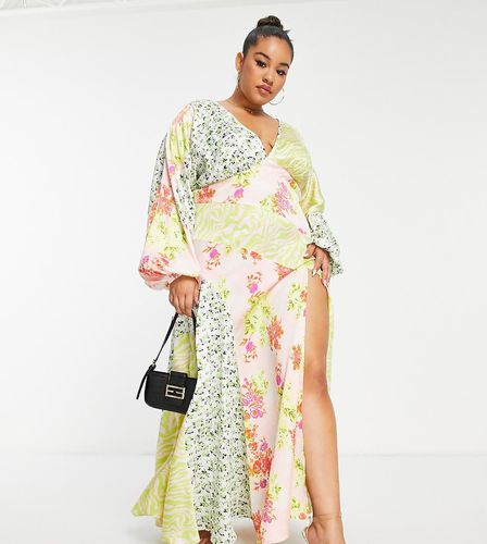 ASOS DESIGN Curve - Vestito midi in misto raso con stampe cucite - ASOS Curve - Modalova