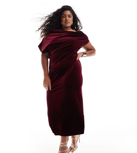 ASOS DESIGN Curve - Vestito midi in velluto bordeaux con scollo appariscente - ASOS Curve - Modalova