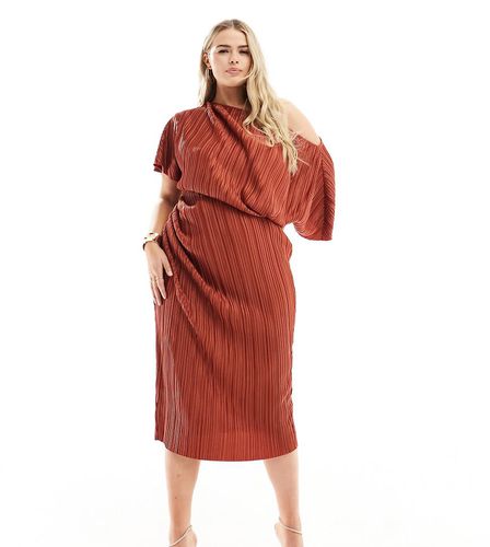 ASOS DESIGN Curve - Vestito midi plissé color ruggine con spalla scesa - ASOS Curve - Modalova