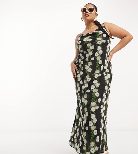 ASOS DESIGN Curve - Vestito sottoveste midi in chiffon a fiori sfocati con scollo ad anello - ASOS Curve - Modalova