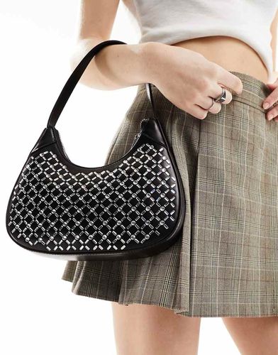 Borsa da spalla arrotondata nera con strass applicati a caldo - ASOS DESIGN - Modalova