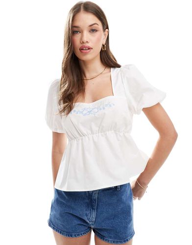 Blusa con maniche a palloncino e fiori ricamati in popeline - ASOS DESIGN - Modalova