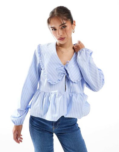 Blusa punto smock blu a righe con colletto oversize con volant - ASOS DESIGN - Modalova