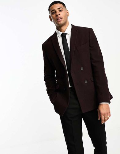 Blazer skinny in misto lana bordeaux a spina di pesce - ASOS DESIGN - Modalova