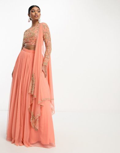 Gonna lehenga lunga in rete color calendula - ASOS DESIGN - Modalova