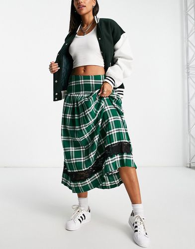 Gonna midi a pieghe stile kilt con inserti in pizzo a quadri - ASOS DESIGN - Modalova