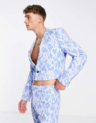 Giacca da abito corta blu effetto pitonato - ASOS DESIGN - Modalova