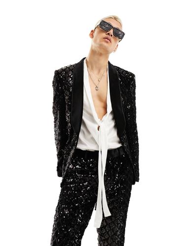 Giacca da abito skinny nera in velluto con paillettes a rombi - ASOS DESIGN - Modalova