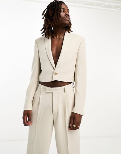 Giacca da abito slim super corta in jersey beige testurizzato - ASOS DESIGN - Modalova