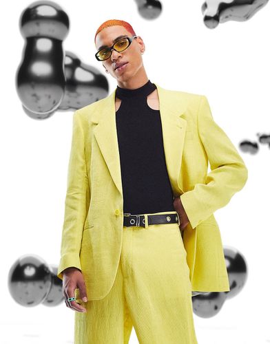 Giacca da abito slim taglio lungo in plissé gialla - ASOS DESIGN - Modalova