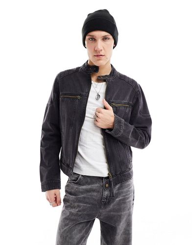 Giacca di jeans senza colletto slavato con pannelli - ASOS DESIGN - Modalova