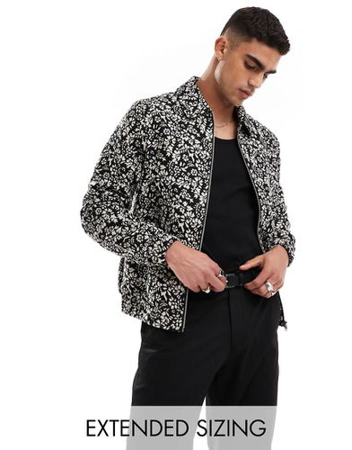 Giacca harrington nera e bianca con stampa jacquard - ASOS DESIGN - Modalova