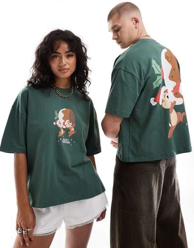 Disney Christmas - T-shirt oversize squadrata con stampe "Chip N' Dale" - ASOS DESIGN - Modalova