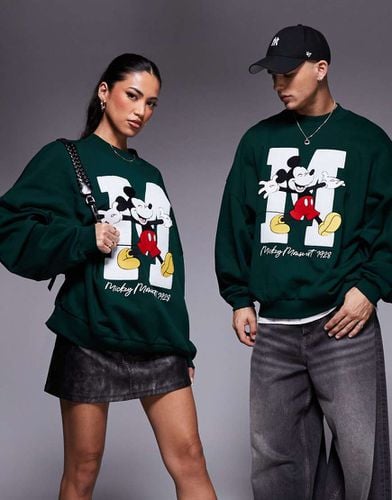 Disney - Felpa unisex super oversize verde scuro con collo alto e stampa di Topolino - ASOS DESIGN - Modalova