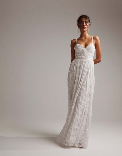 Esme - Vestito da sposa con corsetto decorato, spalline sottili e gonna a ruota - ASOS DESIGN - Modalova