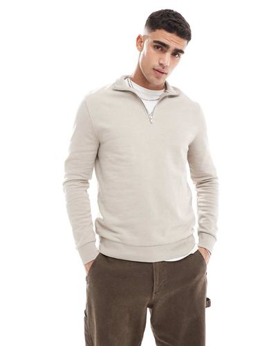 Essential - Felpa con zip corta beige - ASOS DESIGN - Modalova