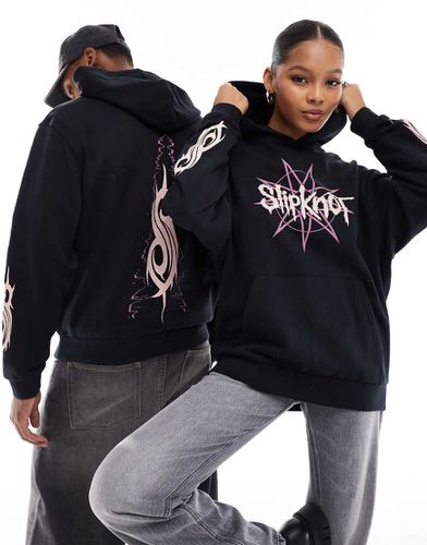 Felpa con cappuccio oversize unisex nera con stampe "Slipknot" su licenza - ASOS DESIGN - Modalova