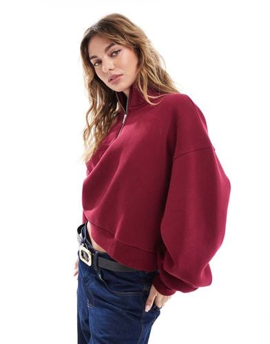 Felpa con zip corta bordeaux - ASOS DESIGN - Modalova