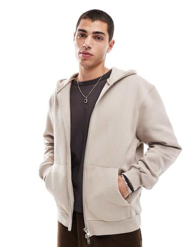 Felpa con zip premium oversize pesante da 400 gsm beige - ASOS DESIGN - Modalova