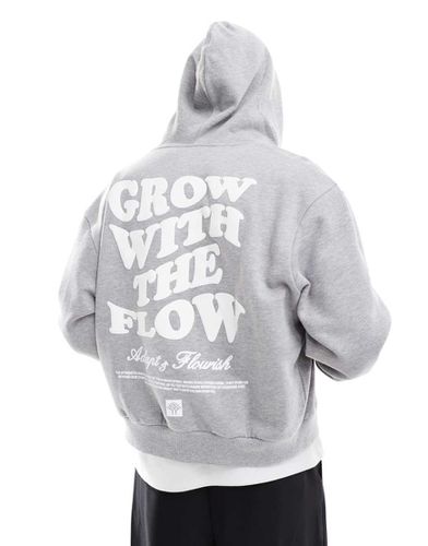 Felpa oversize mélange con cappuccio, chiusura con zip e stampa "Grow with the flow" - ASOS DESIGN - Modalova