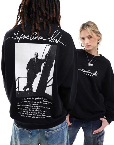 Felpa unisex oversize nera con grafiche "Tupac" su licenza - ASOS DESIGN - Modalova