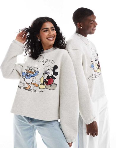 Felpa unisex squadrata oversize in tessuto scuba grigio mélange con stampa di Topolino e Paperino - ASOS DESIGN - Modalova