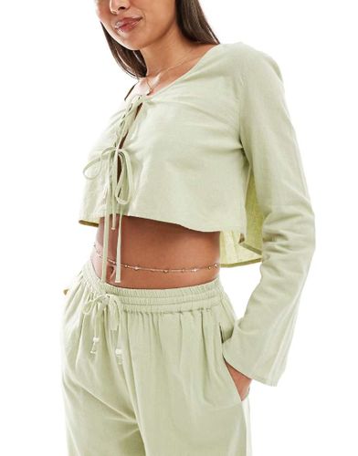 Kayla - Mix and Match - Top de plage noué sur l'avant à manches longues - Kaki - Asos Design - Modalova