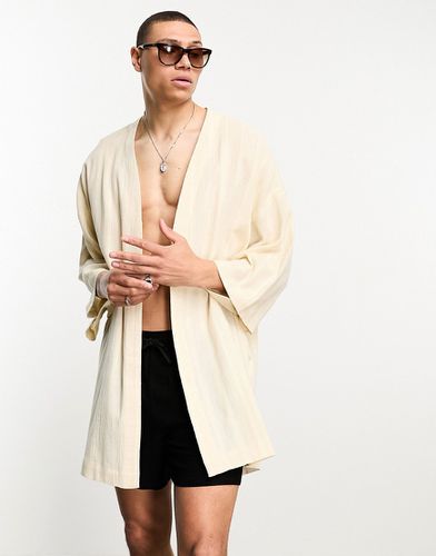 Kimono testurizzato in misto lino tonalità neutra - ASOS DESIGN - Modalova