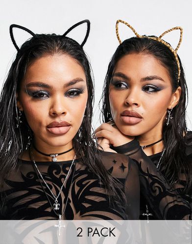 Halloween - Confezione da 2 cerchietti con orecchie da gatto nero e leopardato - ASOS DESIGN - Modalova