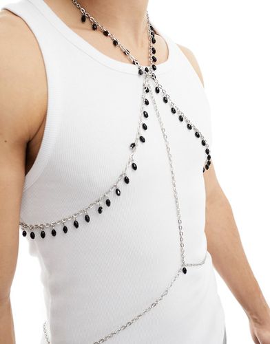 Imbracatura in catenina argentata con perline nere - ASOS DESIGN - Modalova