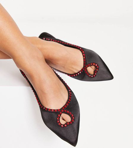 Lust - Ballerine in raso nero a pianta larga con cuore in strass - ASOS DESIGN - Modalova