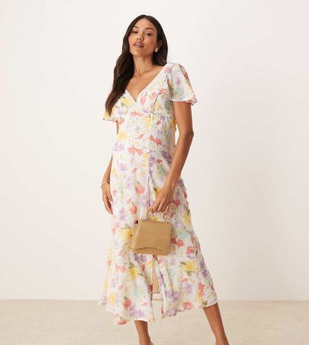 ASOS DESIGN Maternity - Robe rétro mi-longue à surpiqûres et imprimé fleuri - Pastel - Asos Maternity - Modalova