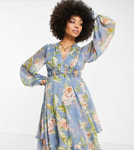 ASOS DESIGN Maternity - Vestito corto arricciato a fiori con stampa a fiori e perle - ASOS Maternity - Modalova