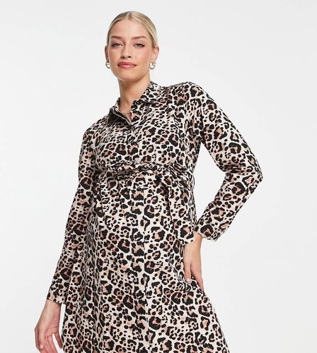 ASOS DESIGN Maternity - Vestito camicia corto in cotone con stampa animalier e cintura da annodare - ASOS Maternity - Modalova