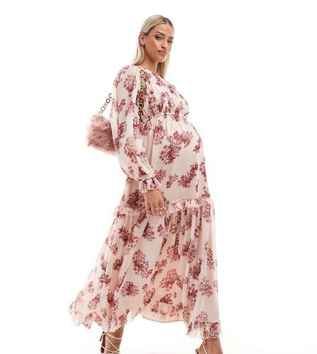 ASOS DESIGN Maternity - Vestito lungo con fondo a balze con volant rosa a fiori - ASOS Maternity - Modalova