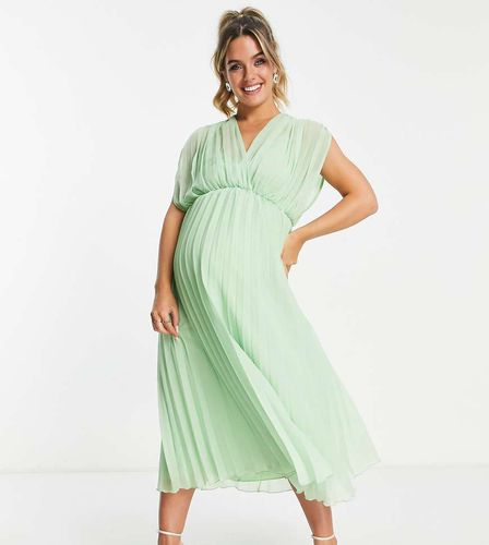 ASOS DESIGN Maternity - Vestito midi a pieghe con incrocio frontale chiaro - ASOS Maternity - Modalova