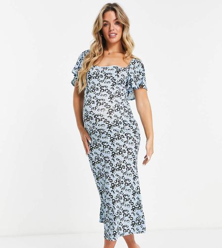 ASOS DESIGN Maternity - Vestito midi da giorno blu a fiori e pois con maniche con volant - ASOS Maternity - Modalova