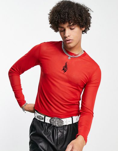 Maglietta a maniche lunghe attillata taglio corto rossa con stampa dévoré nera - ASOS DESIGN - Modalova