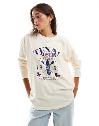 Maglietta a maniche lunghe écru con grafica "Austin Texas" e di remi - ASOS DESIGN - Modalova