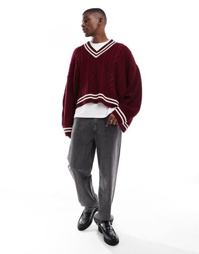 Maglione corto super oversize bordeaux con scollo a V e bordi a contrasto - ASOS DESIGN - Modalova